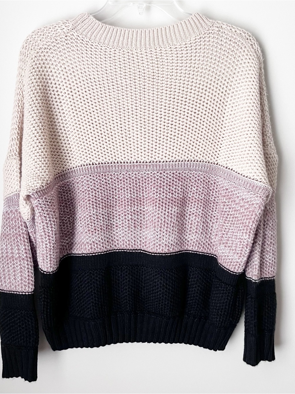 Oversized Slouchy Colorblock Crewneck Sweater - Pink, Cream & Black- Size Medium - Picture 2 of 9